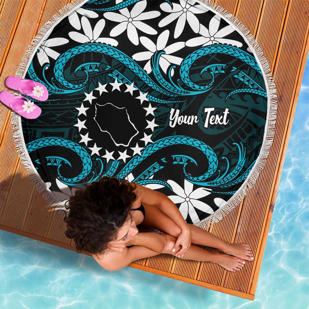 Personalised Cook Islands Penrhyn Atoll Beach Blanket Tiare Maori Polynesian Waves Tattoo