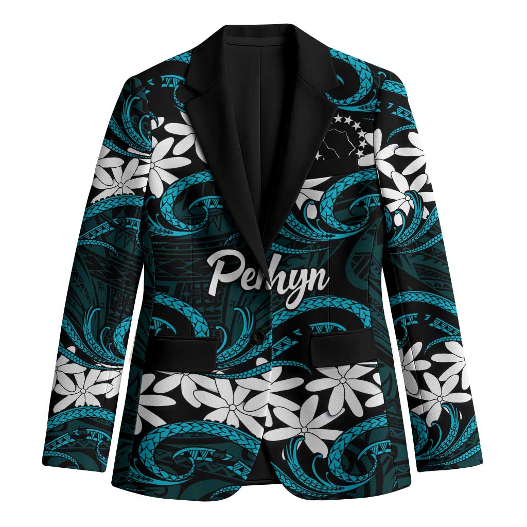 Personalised Cook Islands Penrhyn Atoll Blazer Tiare Maori Polynesian Waves Tattoo LT14 Unisex Blue - Polynesian Pride