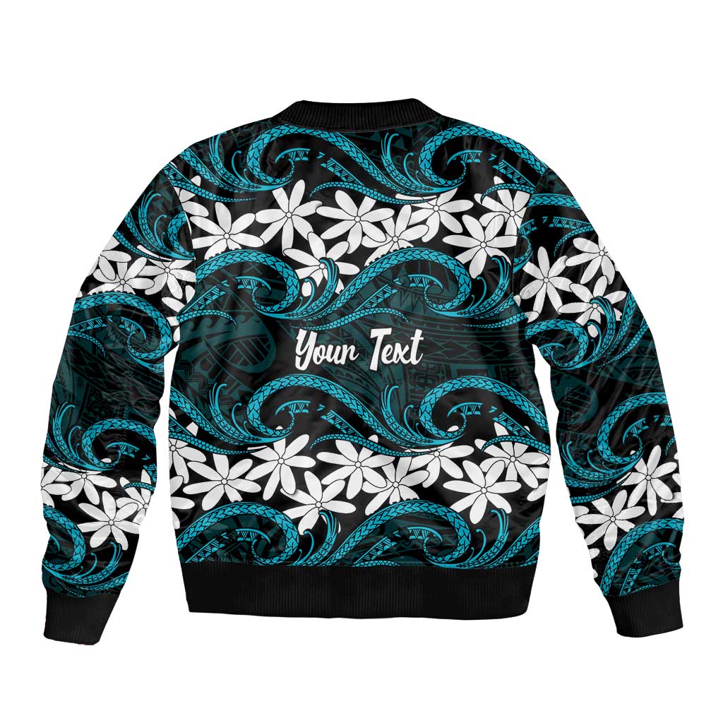 Personalised Cook Islands Penrhyn Atoll Bomber Jacket Tiare Maori Polynesian Waves Tattoo LT14 - Polynesian Pride
