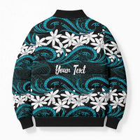 Personalised Cook Islands Penrhyn Atoll Bomber Puffer Jacket Tiare Maori Polynesian Waves Tattoo