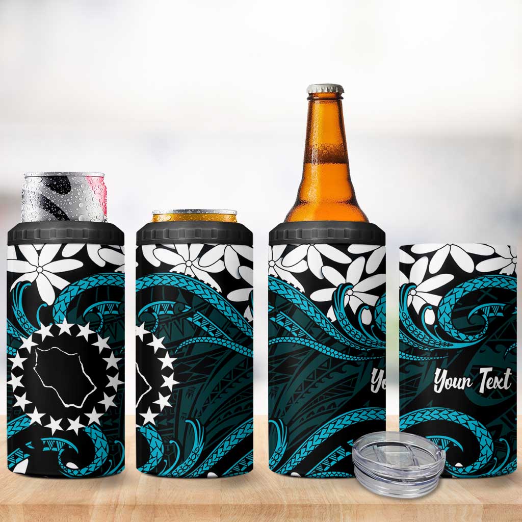 Personalised Cook Islands Penrhyn Atoll 4 in 1 Can Cooler Tumbler Tiare Maori Polynesian Waves Tattoo