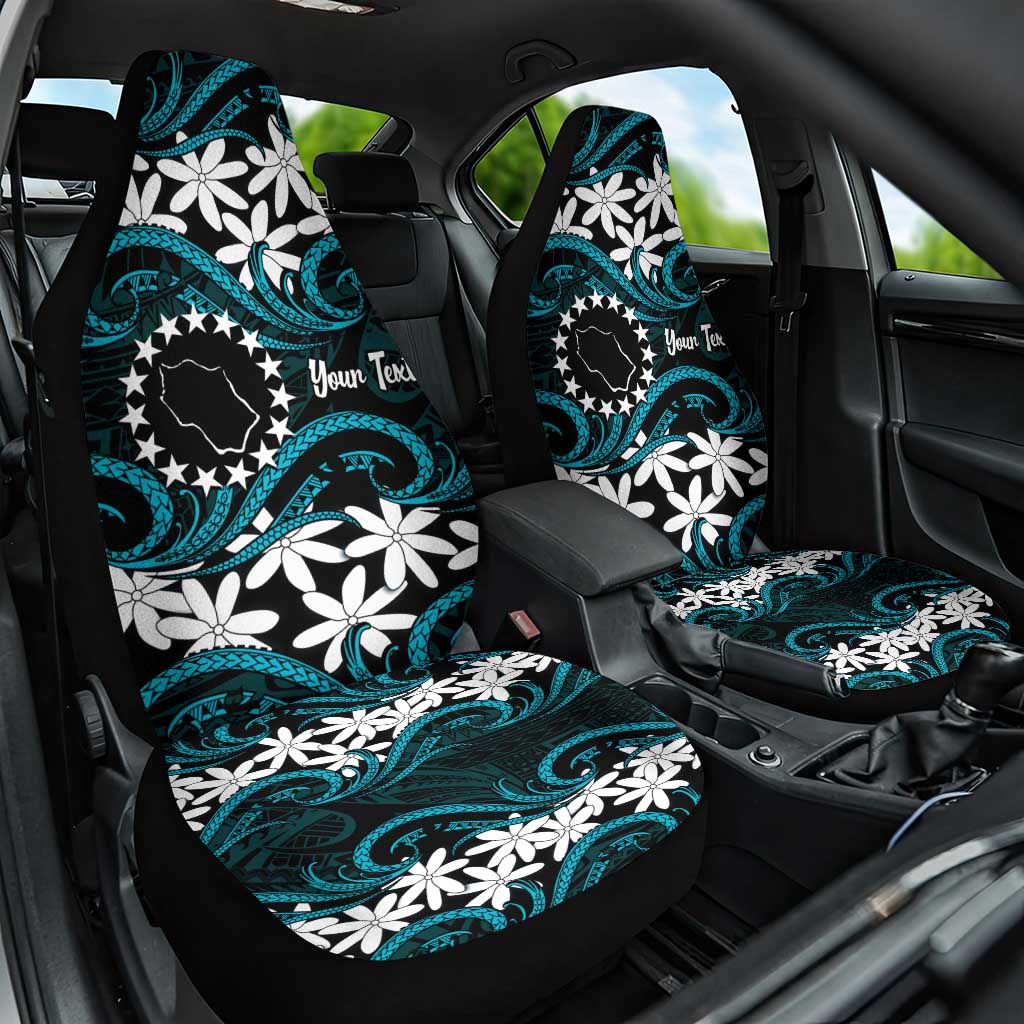 Personalised Cook Islands Penrhyn Atoll Car Seat Cover Tiare Maori Polynesian Waves Tattoo LT14 One Size Blue - Polynesian Pride