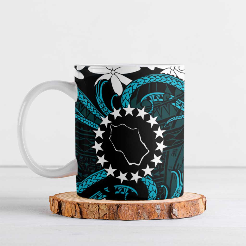Personalised Cook Islands Penrhyn Atoll Ceramic Mug Tiare Maori Polynesian Waves Tattoo