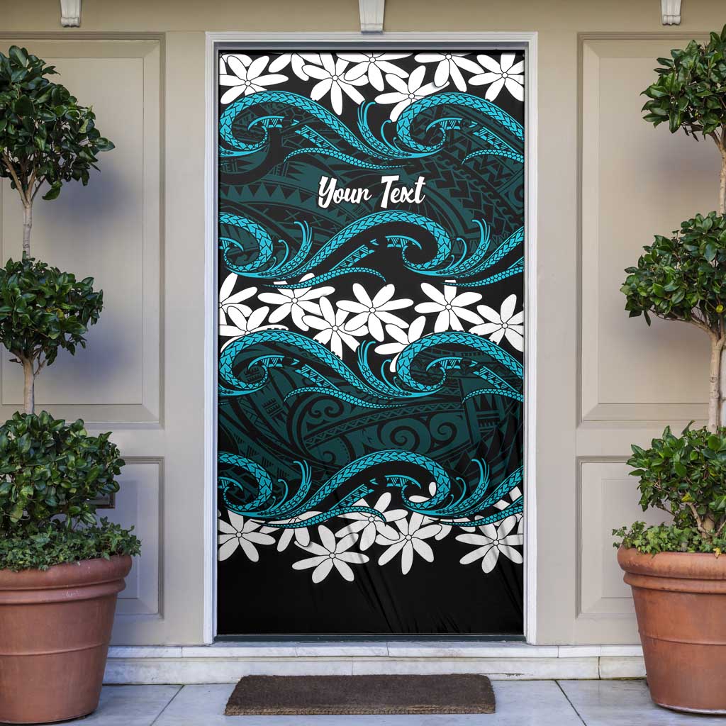 Personalised Cook Islands Penrhyn Atoll Door Cover Tiare Maori Polynesian Waves Tattoo LT14 Blue - Polynesian Pride