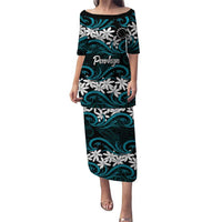 Personalised Cook Islands Penrhyn Atoll Family Matching Puletasi and Hawaiian Shirt Tiare Maori Polynesian Waves Tattoo