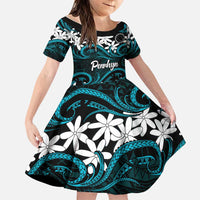 Personalised Cook Islands Penrhyn Atoll Family Matching Tank Maxi Dress and Hawaiian Shirt Tiare Maori Polynesian Waves Tattoo LT14 Daughter's Dress Blue - Polynesian Pride