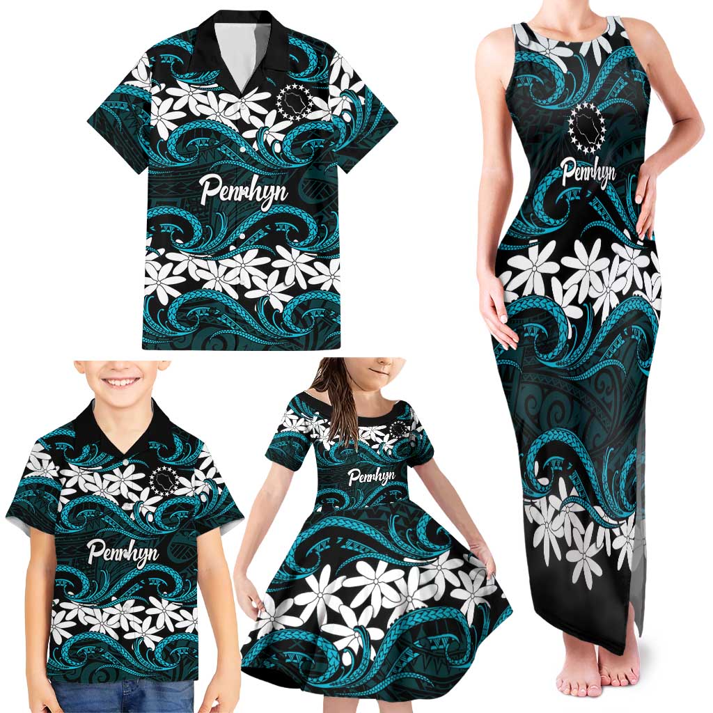 Personalised Cook Islands Penrhyn Atoll Family Matching Tank Maxi Dress and Hawaiian Shirt Tiare Maori Polynesian Waves Tattoo LT14 - Polynesian Pride