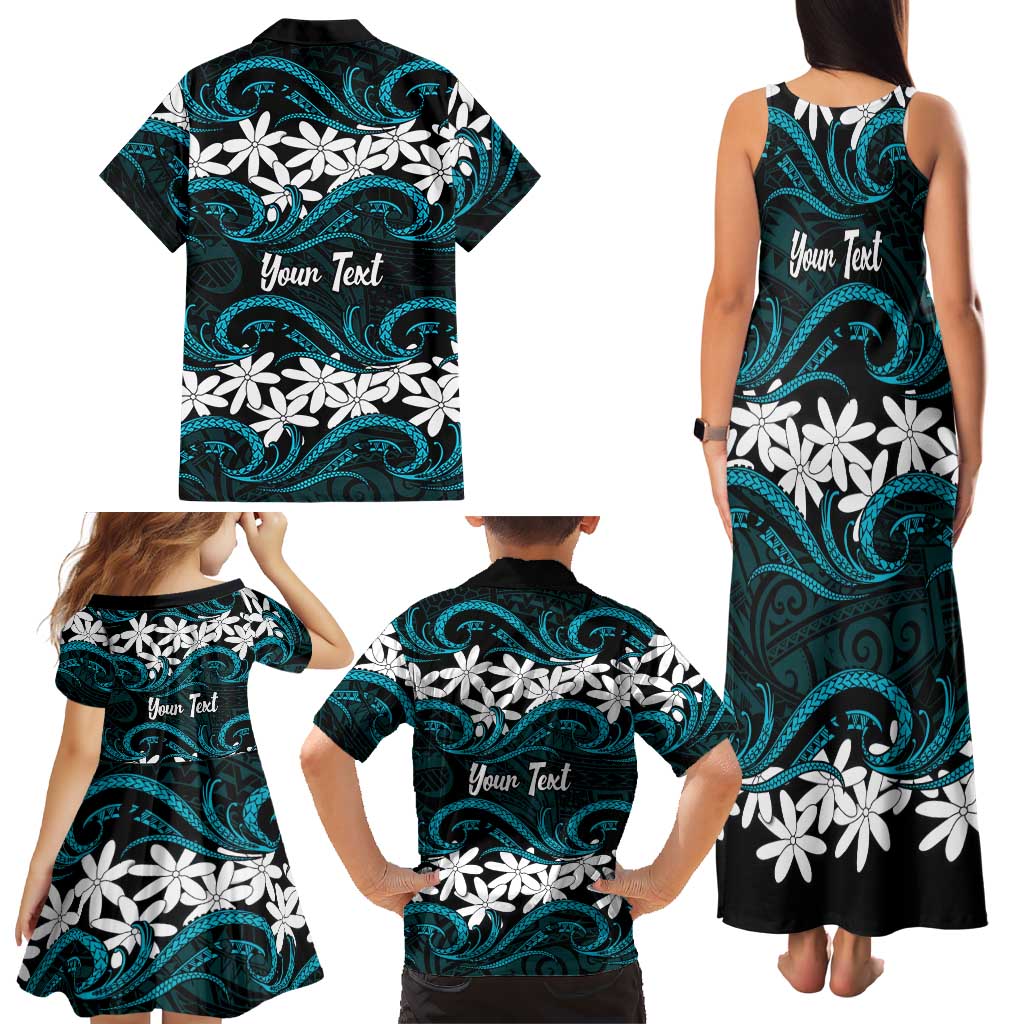 Personalised Cook Islands Penrhyn Atoll Family Matching Tank Maxi Dress and Hawaiian Shirt Tiare Maori Polynesian Waves Tattoo LT14 - Polynesian Pride