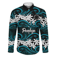 Personalised Cook Islands Penrhyn Atoll Family Matching Tank Maxi Dress and Hawaiian Shirt Tiare Maori Polynesian Waves Tattoo LT14 Dad's Shirt - Long Sleeve Blue - Polynesian Pride