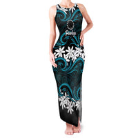 Personalised Cook Islands Penrhyn Atoll Family Matching Tank Maxi Dress and Hawaiian Shirt Tiare Maori Polynesian Waves Tattoo LT14 Mom's Dress Blue - Polynesian Pride