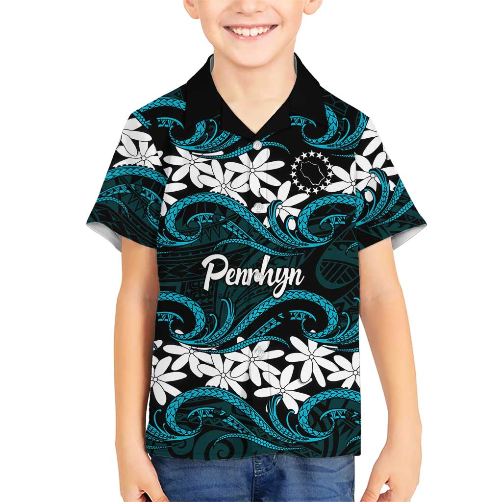 Personalised Cook Islands Penrhyn Atoll Family Matching Tank Maxi Dress and Hawaiian Shirt Tiare Maori Polynesian Waves Tattoo LT14 Son's Shirt Blue - Polynesian Pride
