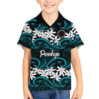 Personalised Cook Islands Penrhyn Atoll Family Matching Tank Maxi Dress and Hawaiian Shirt Tiare Maori Polynesian Waves Tattoo LT14 Son's Shirt Blue - Polynesian Pride