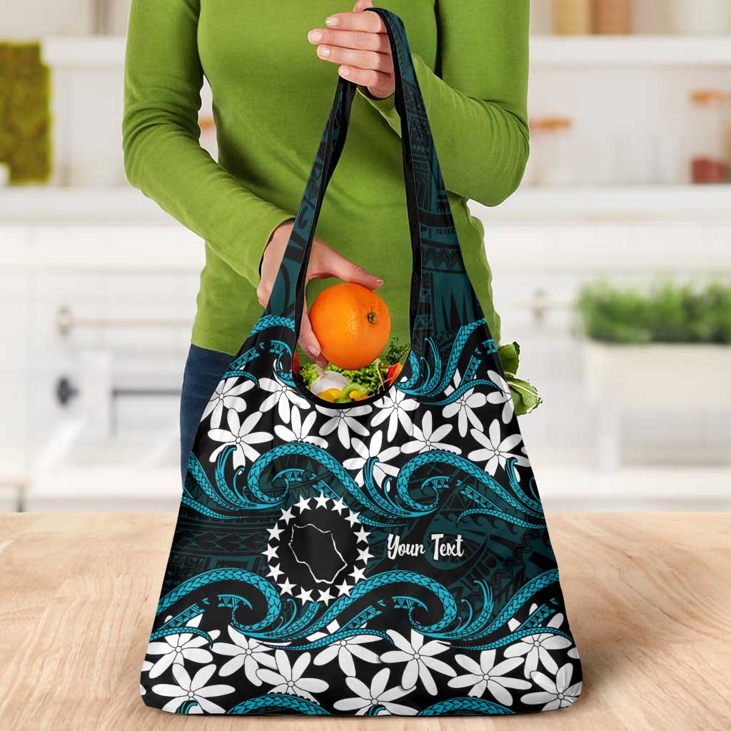 Personalised Cook Islands Penrhyn Atoll Grocery Bag Tiare Maori Polynesian Waves Tattoo