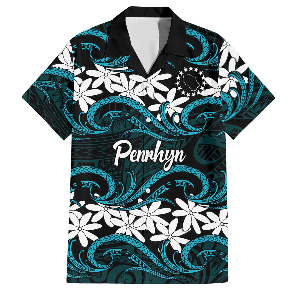 Personalised Cook Islands Penrhyn Atoll Hawaiian Shirt Tiare Maori Polynesian Waves Tattoo LT14 Blue - Polynesian Pride