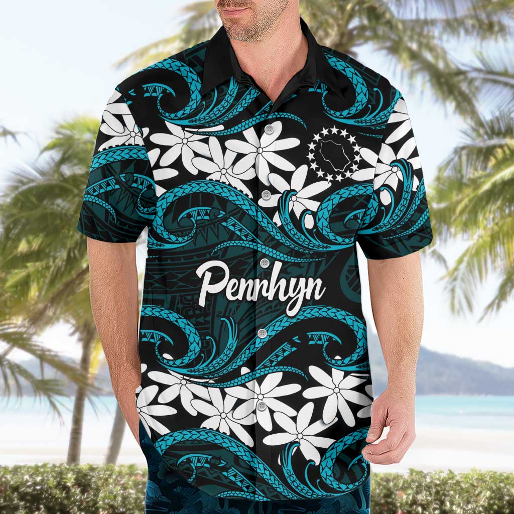Personalised Cook Islands Penrhyn Atoll Hawaiian Shirt Tiare Maori Polynesian Waves Tattoo LT14 - Polynesian Pride