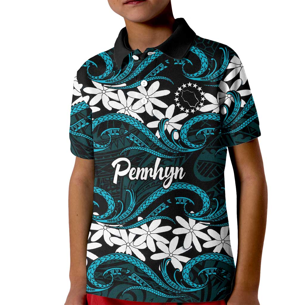 Personalised Cook Islands Penrhyn Atoll Kid Polo Shirt Tiare Maori Polynesian Waves Tattoo