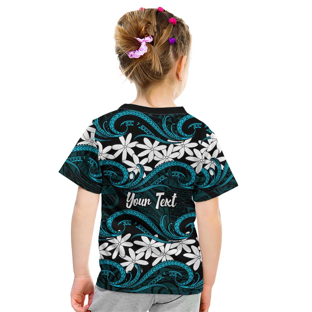 Personalised Cook Islands Penrhyn Atoll Kid T Shirt Tiare Maori Polynesian Waves Tattoo LT14 - Polynesian Pride