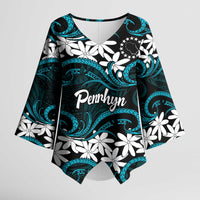 Personalised Cook Islands Penrhyn Atoll Kimono Sleeve Blouse Tiare Maori Polynesian Waves Tattoo LT14 Female Blue - Polynesian Pride