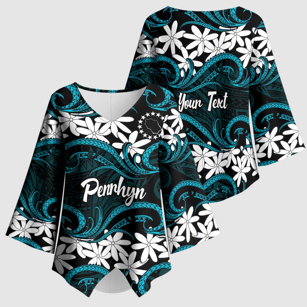Personalised Cook Islands Penrhyn Atoll Kimono Sleeve Blouse Tiare Maori Polynesian Waves Tattoo LT14 - Polynesian Pride