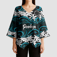 Personalised Cook Islands Penrhyn Atoll Kimono Sleeve Blouse Tiare Maori Polynesian Waves Tattoo LT14 - Polynesian Pride