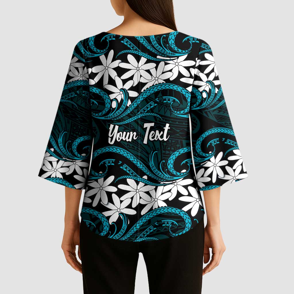 Personalised Cook Islands Penrhyn Atoll Kimono Sleeve Blouse Tiare Maori Polynesian Waves Tattoo LT14 - Polynesian Pride