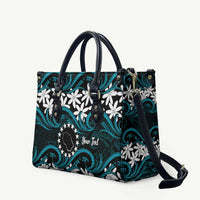 Personalised Cook Islands Penrhyn Atoll Leather Bag Tiare Maori Polynesian Waves Tattoo