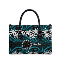 Personalised Cook Islands Penrhyn Atoll Leather Bag Tiare Maori Polynesian Waves Tattoo