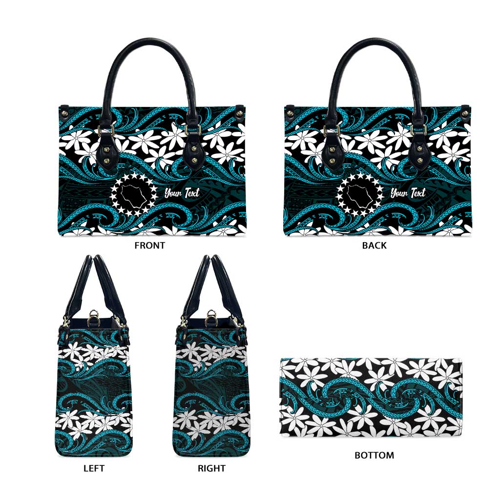 Personalised Cook Islands Penrhyn Atoll Leather Bag Tiare Maori Polynesian Waves Tattoo