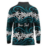 Personalised Cook Islands Penrhyn Atoll Long Sleeve Polo Shirt Tiare Maori Polynesian Waves Tattoo