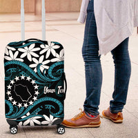 Personalised Cook Islands Penrhyn Atoll Luggage Cover Tiare Maori Polynesian Waves Tattoo LT14 Blue - Polynesian Pride