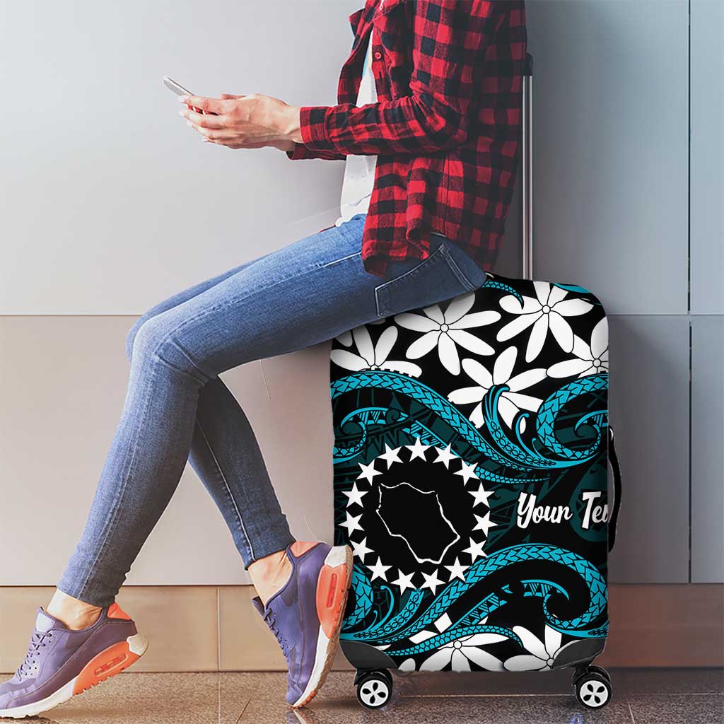 Personalised Cook Islands Penrhyn Atoll Luggage Cover Tiare Maori Polynesian Waves Tattoo LT14 - Polynesian Pride
