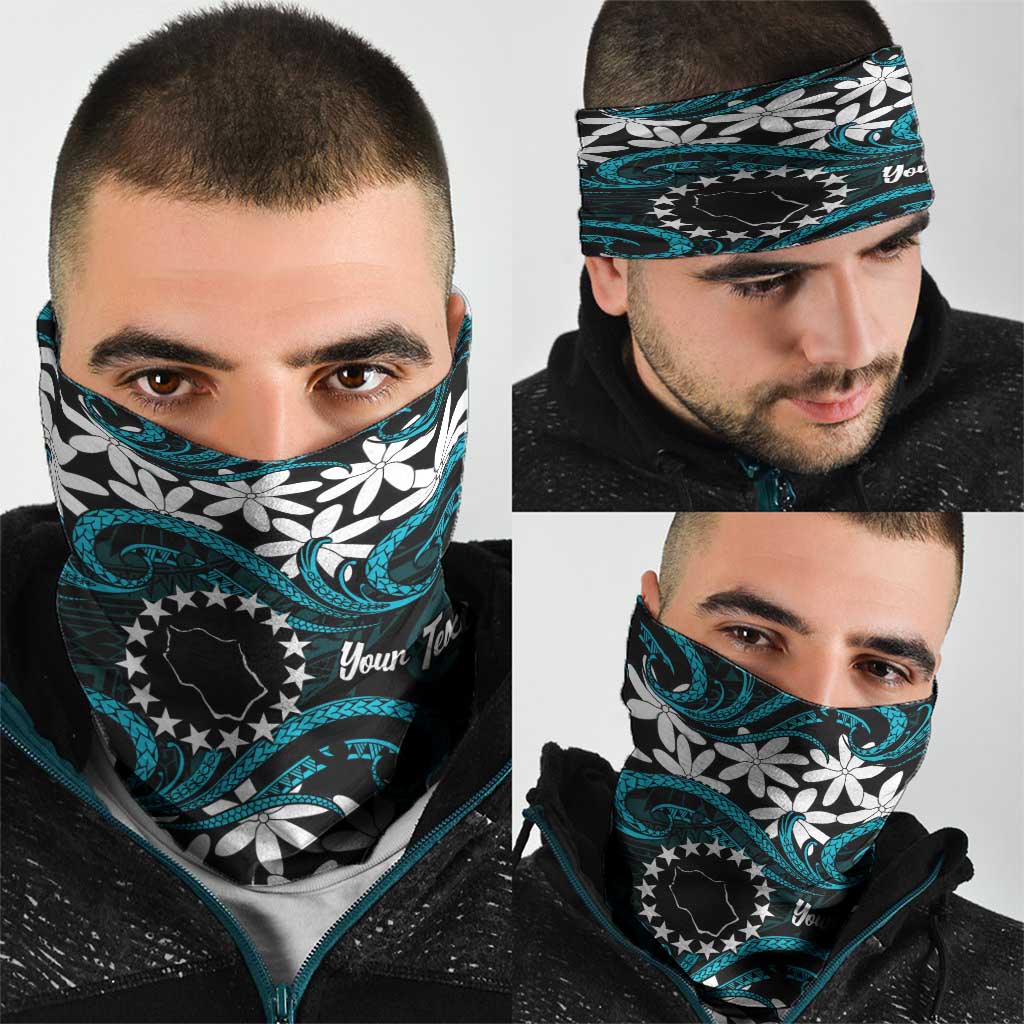 Personalised Cook Islands Penrhyn Atoll Neck Gaiter Tiare Maori Polynesian Waves Tattoo