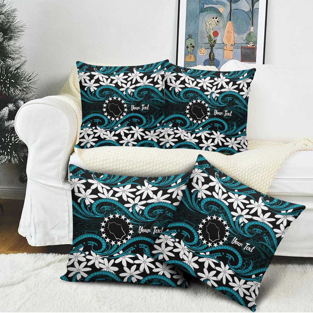 Personalised Cook Islands Penrhyn Atoll Pillow Cover Tiare Maori Polynesian Waves Tattoo