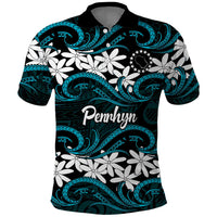 Personalised Cook Islands Penrhyn Atoll Polo Shirt Tiare Maori Polynesian Waves Tattoo LT14 Blue - Polynesian Pride