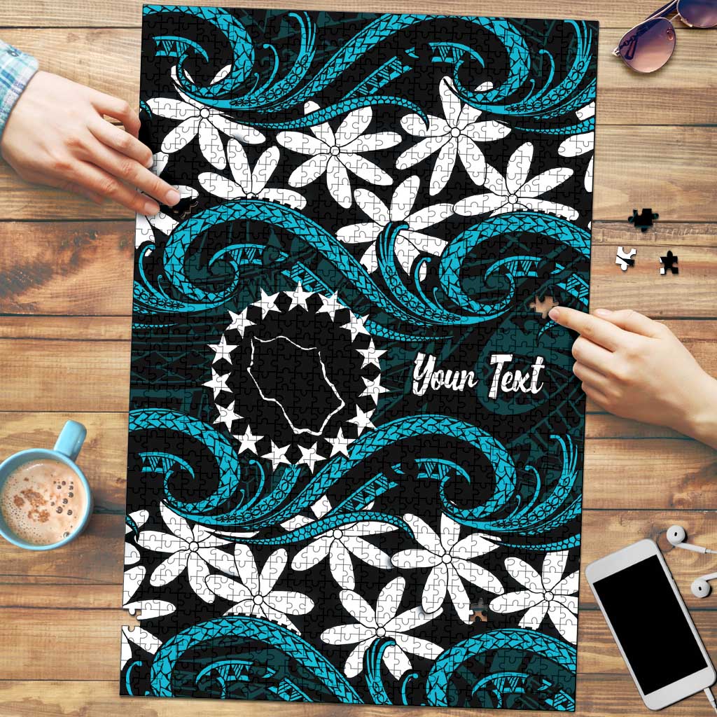 Personalised Cook Islands Penrhyn Atoll Puzzle Tiare Maori Polynesian Waves Tattoo LT14 Blue - Polynesian Pride