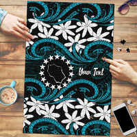 Personalised Cook Islands Penrhyn Atoll Puzzle Tiare Maori Polynesian Waves Tattoo LT14 Blue - Polynesian Pride