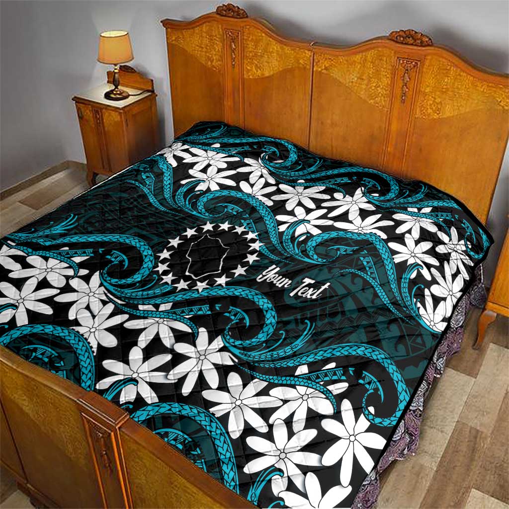 Personalised Cook Islands Penrhyn Atoll Quilt Tiare Maori Polynesian Waves Tattoo