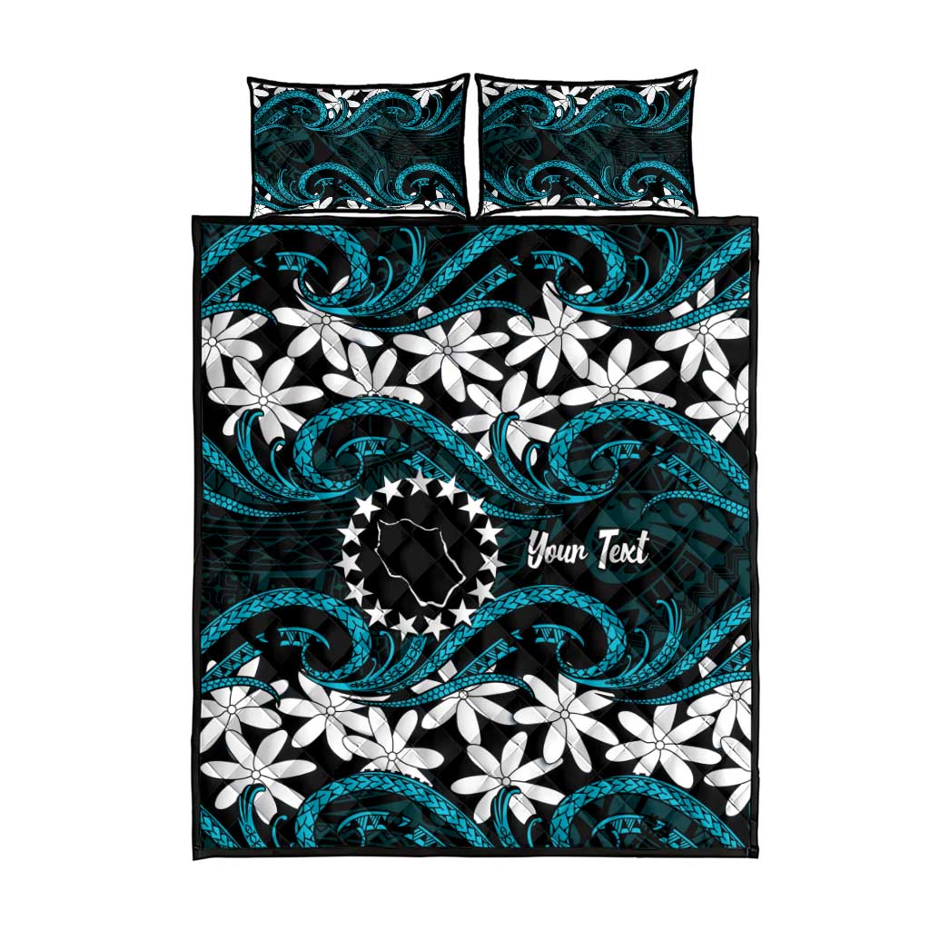 Personalised Cook Islands Penrhyn Atoll Quilt Bed Set Tiare Maori Polynesian Waves Tattoo