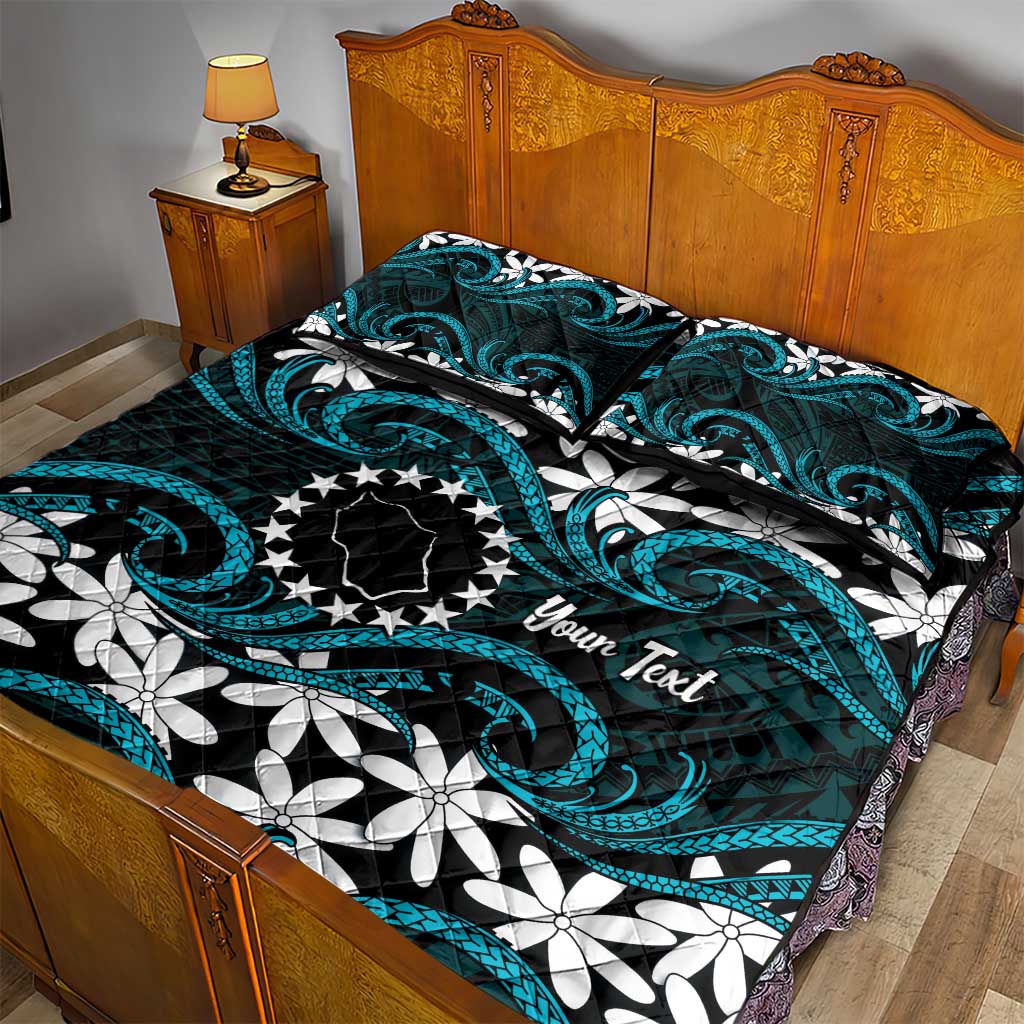 Personalised Cook Islands Penrhyn Atoll Quilt Bed Set Tiare Maori Polynesian Waves Tattoo