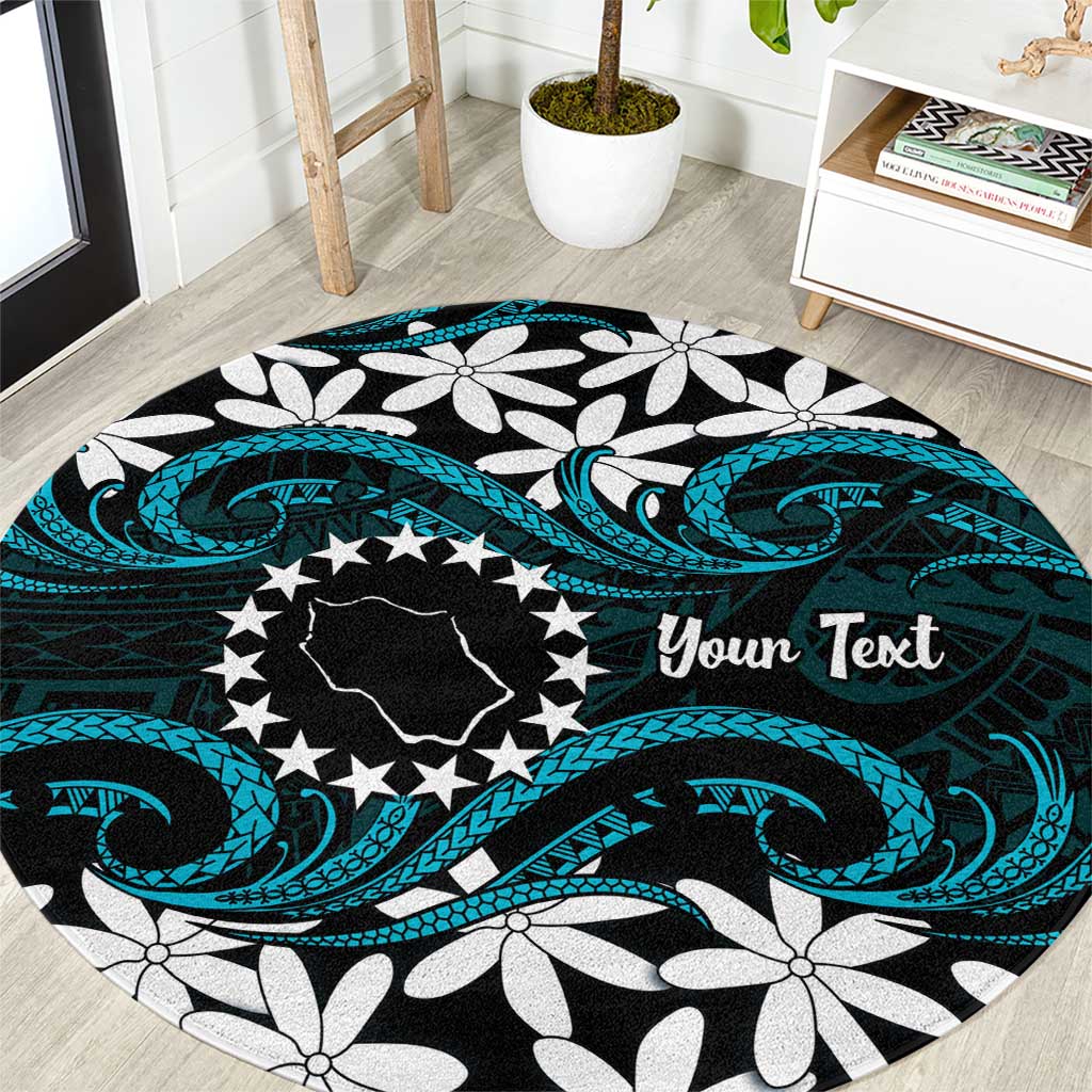 Personalised Cook Islands Penrhyn Atoll Round Carpet Tiare Maori Polynesian Waves Tattoo