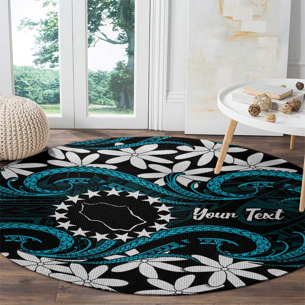 Personalised Cook Islands Penrhyn Atoll Round Carpet Tiare Maori Polynesian Waves Tattoo