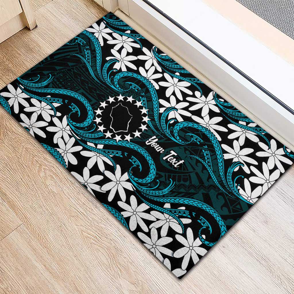 Personalised Cook Islands Penrhyn Atoll Rubber Doormat Tiare Maori Polynesian Waves Tattoo