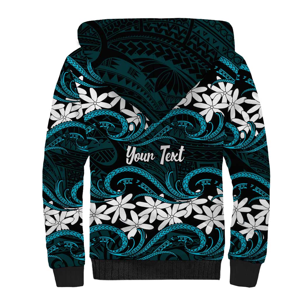 Personalised Cook Islands Penrhyn Atoll Sherpa Hoodie Tiare Maori Polynesian Waves Tattoo
