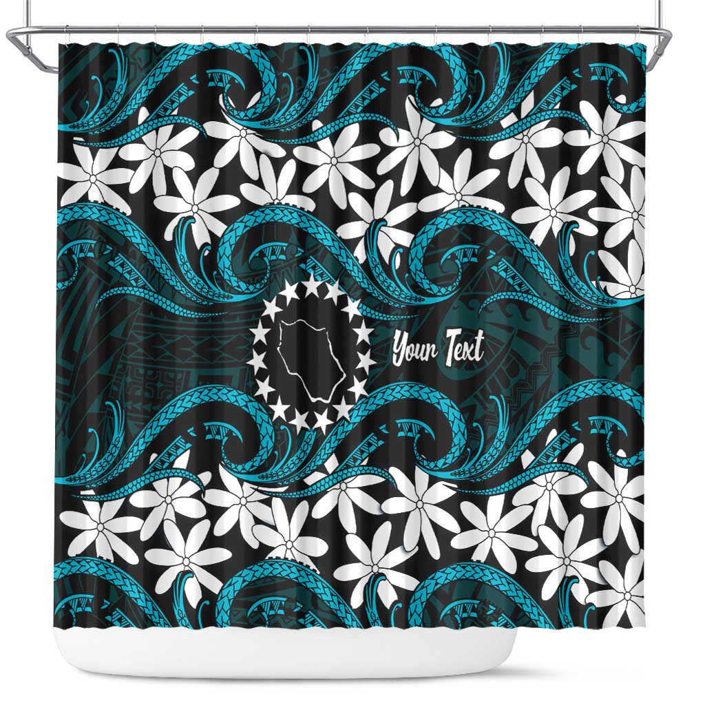 Personalised Cook Islands Penrhyn Atoll Shower Curtain Tiare Maori Polynesian Waves Tattoo