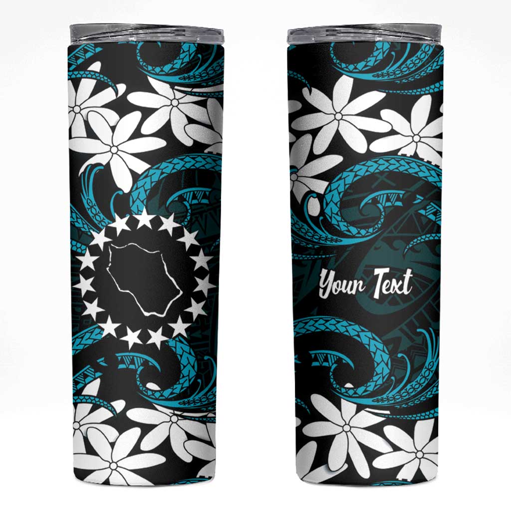 Personalised Cook Islands Penrhyn Atoll Skinny Tumbler Tiare Maori Polynesian Waves Tattoo
