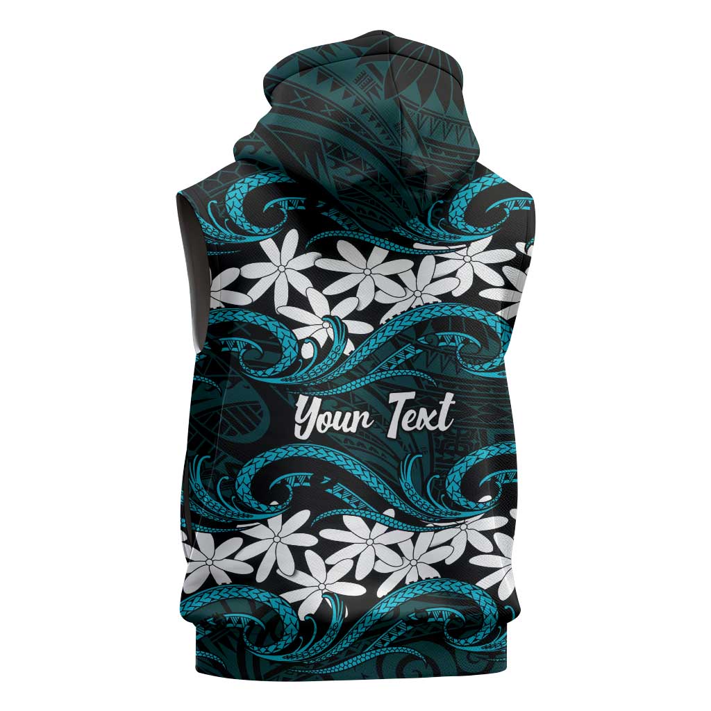 Personalised Cook Islands Penrhyn Atoll Sleeveless Hoodie Tiare Maori Polynesian Waves Tattoo LT14 - Polynesian Pride