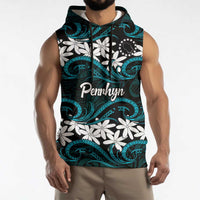 Personalised Cook Islands Penrhyn Atoll Sleeveless Hoodie Tiare Maori Polynesian Waves Tattoo LT14 - Polynesian Pride