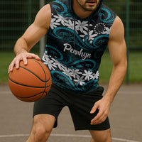 Personalised Cook Islands Penrhyn Atoll Sleeveless Hoodie Tiare Maori Polynesian Waves Tattoo LT14 - Polynesian Pride