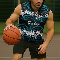 Personalised Cook Islands Penrhyn Atoll Sleeveless Zip Hoodie Tiare Maori Polynesian Waves Tattoo