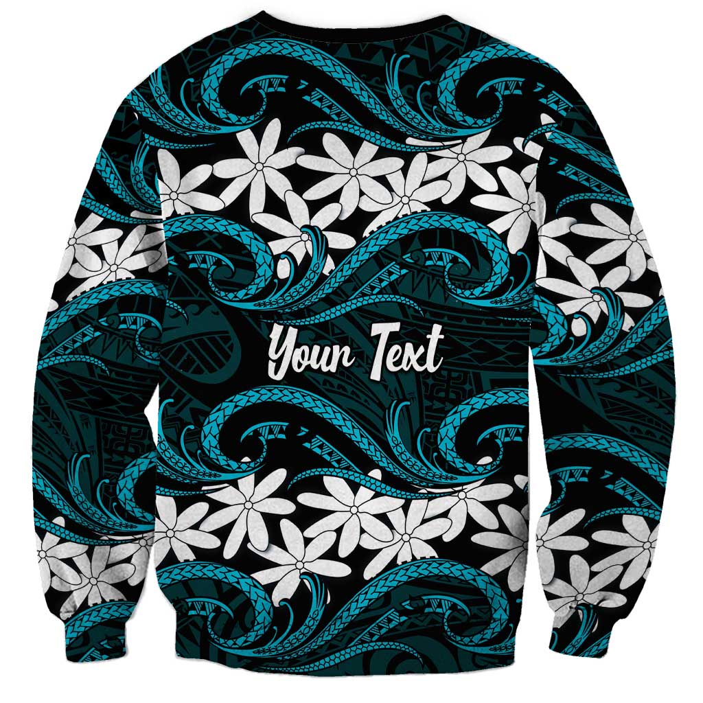 Personalised Cook Islands Penrhyn Atoll Sweatshirt Tiare Maori Polynesian Waves Tattoo LT14 - Polynesian Pride